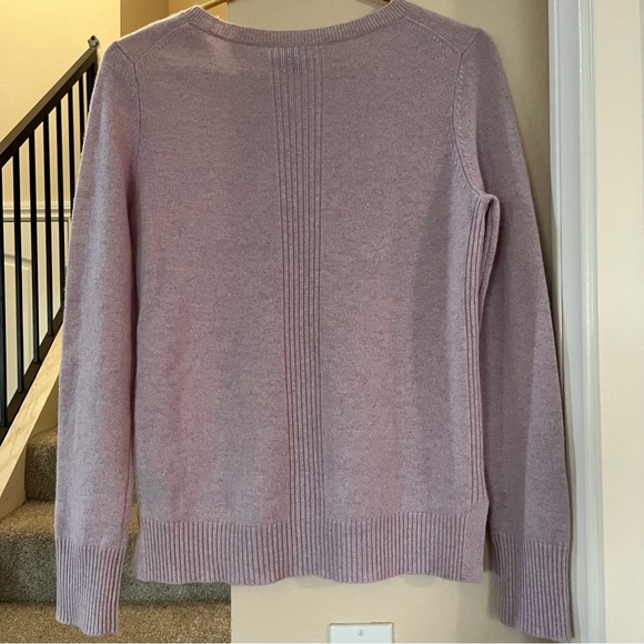 SAKS FIFTH AVENUE Cashmere Lavender Crew Neck Soft Detail Trim Sweater - Picture 4 of 8